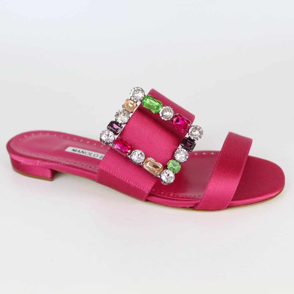 NEW MANOLO BLAHNIK Verda Crystal Buckle Sandals